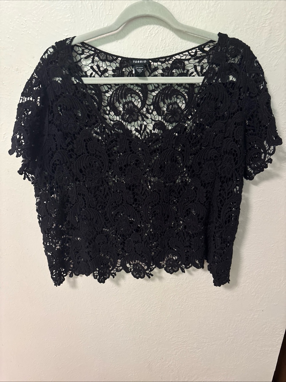 Torrid Black Crochet Lace Short Sleeve Top